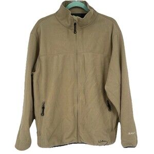 LL Bean Army Tan Polartec Zip Up Fleece Jacket Hiking Outdoor Pockets Layering